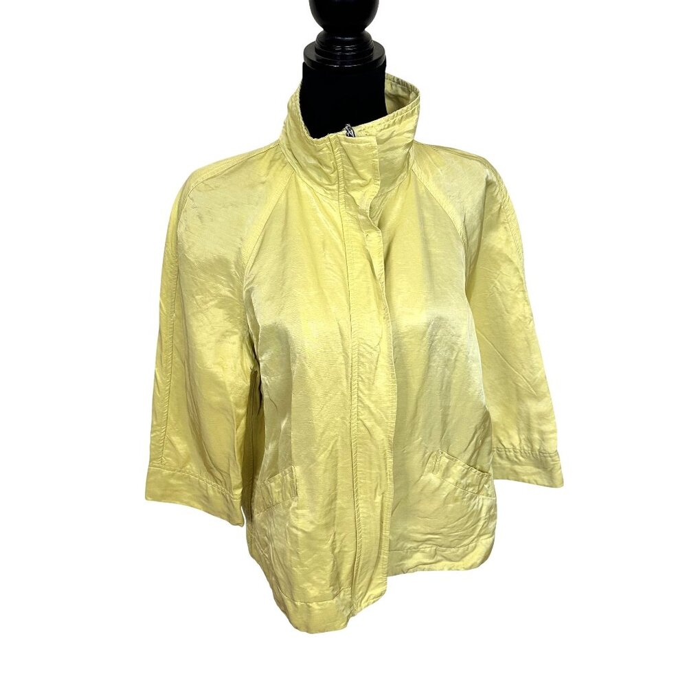 Charter Club Womens Yellow Jacket Zip Up XL Linen Pockets 3/4 Sleeve